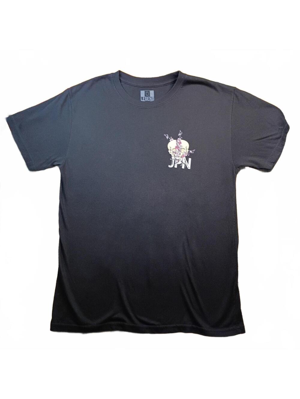 Legend Japan Black Graphic T-Shirt with Skeleton and Floral Design, Size M